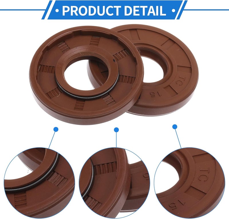 VekAuto Universal Oil Seal TC Double Lip W Steel Spring Seal Ring Rotary Shaft Seal 15x35x7mm High Pressure FKM Rubber Brown 2 Pcs - Image 5